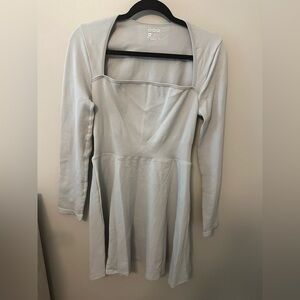 Y2K Ribbed Dress Short A Line Square Neck Milk Maid Mini Preppy Grey XL NWOT